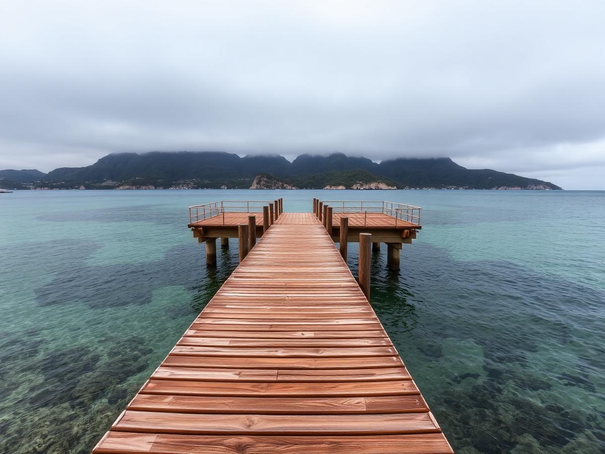 Timber jetty reaching out over clear coastal water at Kingston